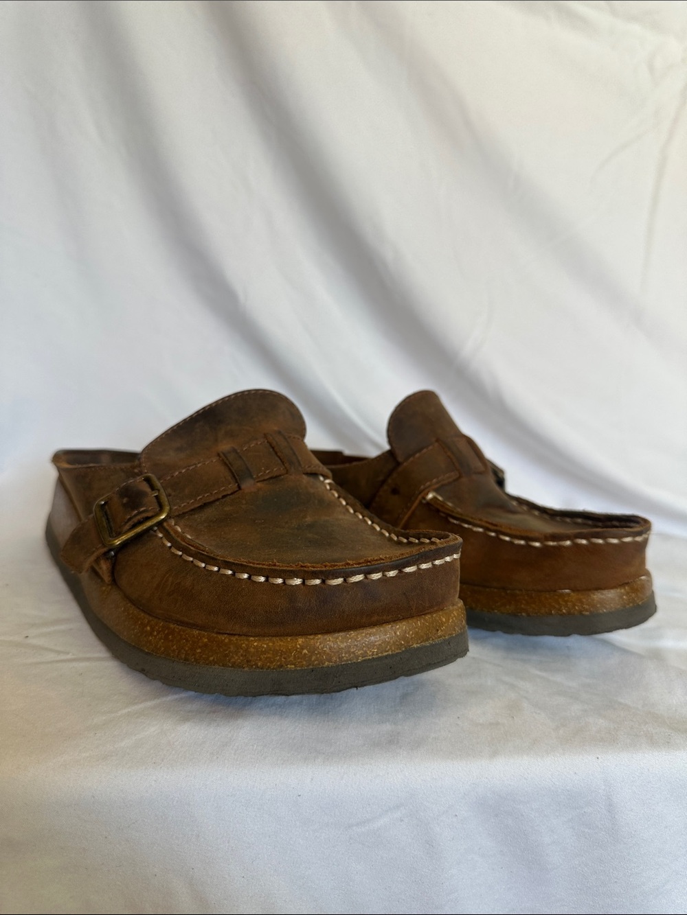 White Mountain Brown Leather Buckle Moccasin Slip-On Loafers